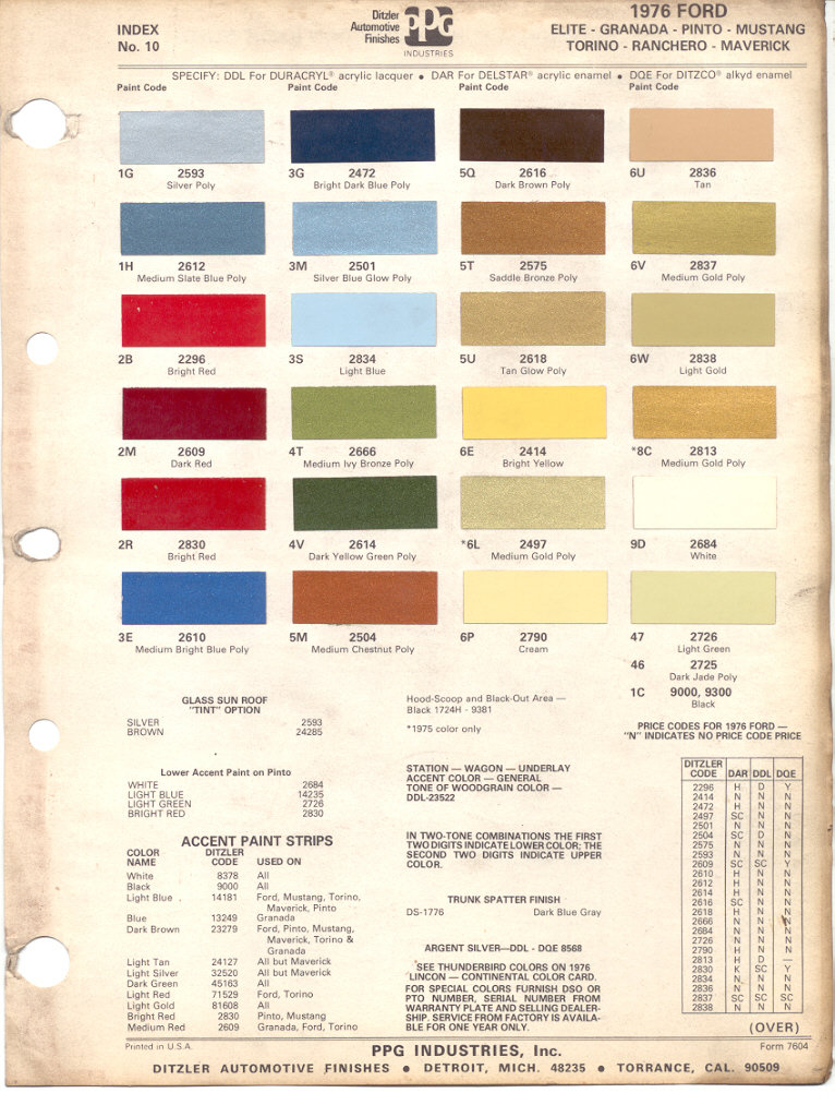 1970 Ford Truck Color Chart