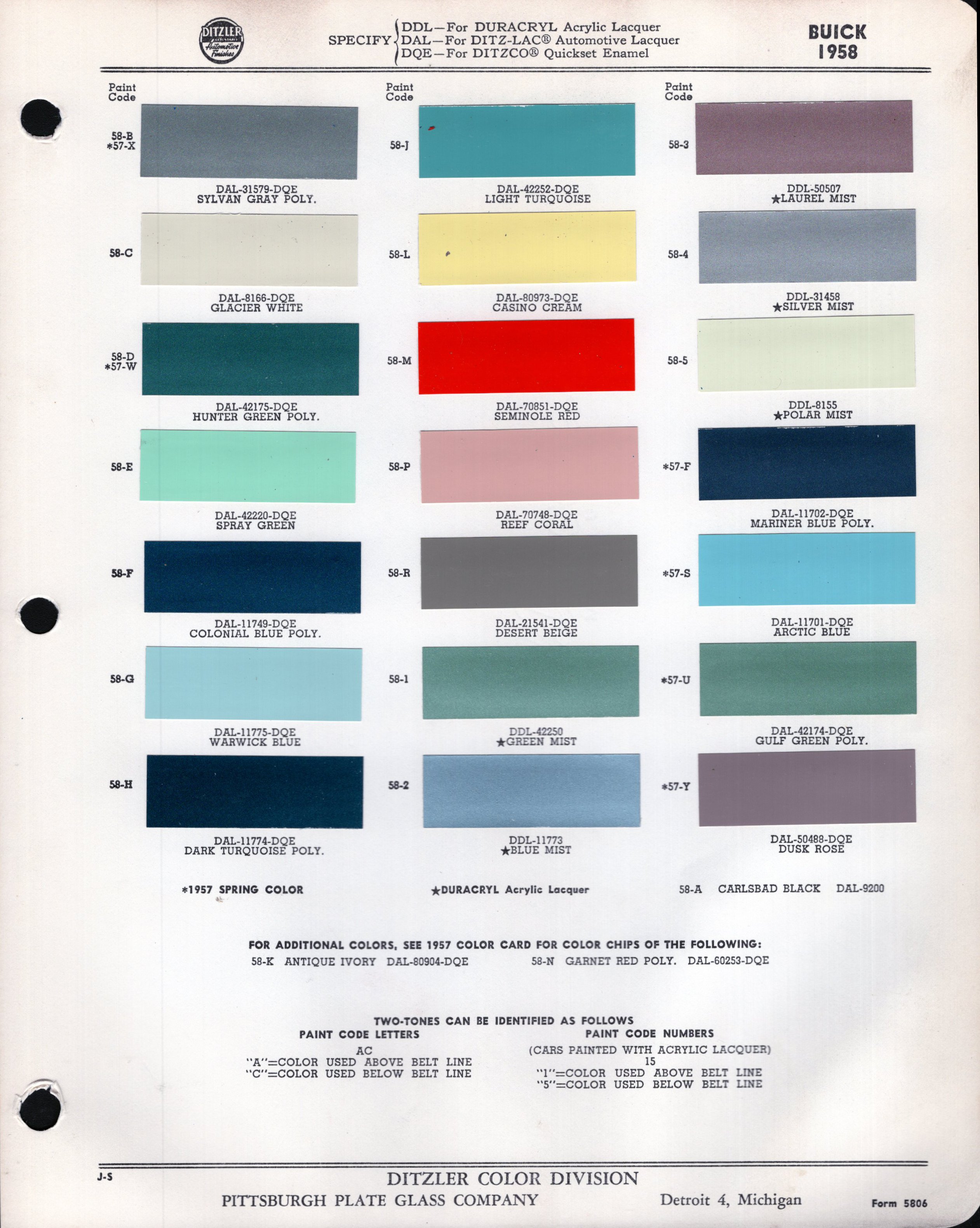 1958 Chevrolet Color Chart