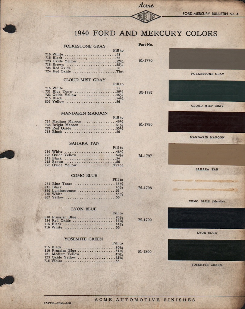 1940 Ford color chips #7