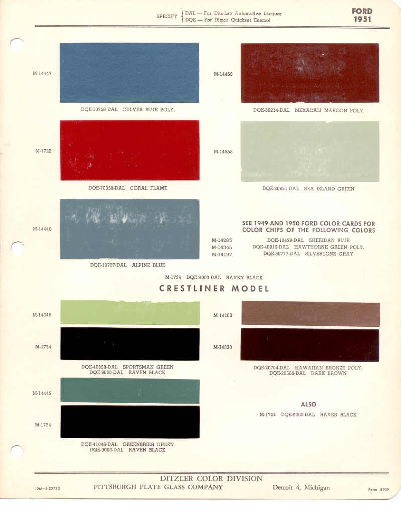 1950 Ford color chart