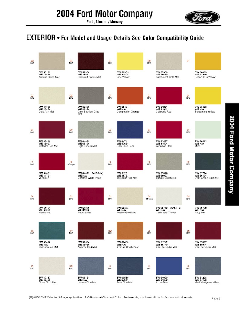 Ford Color Codes By Year