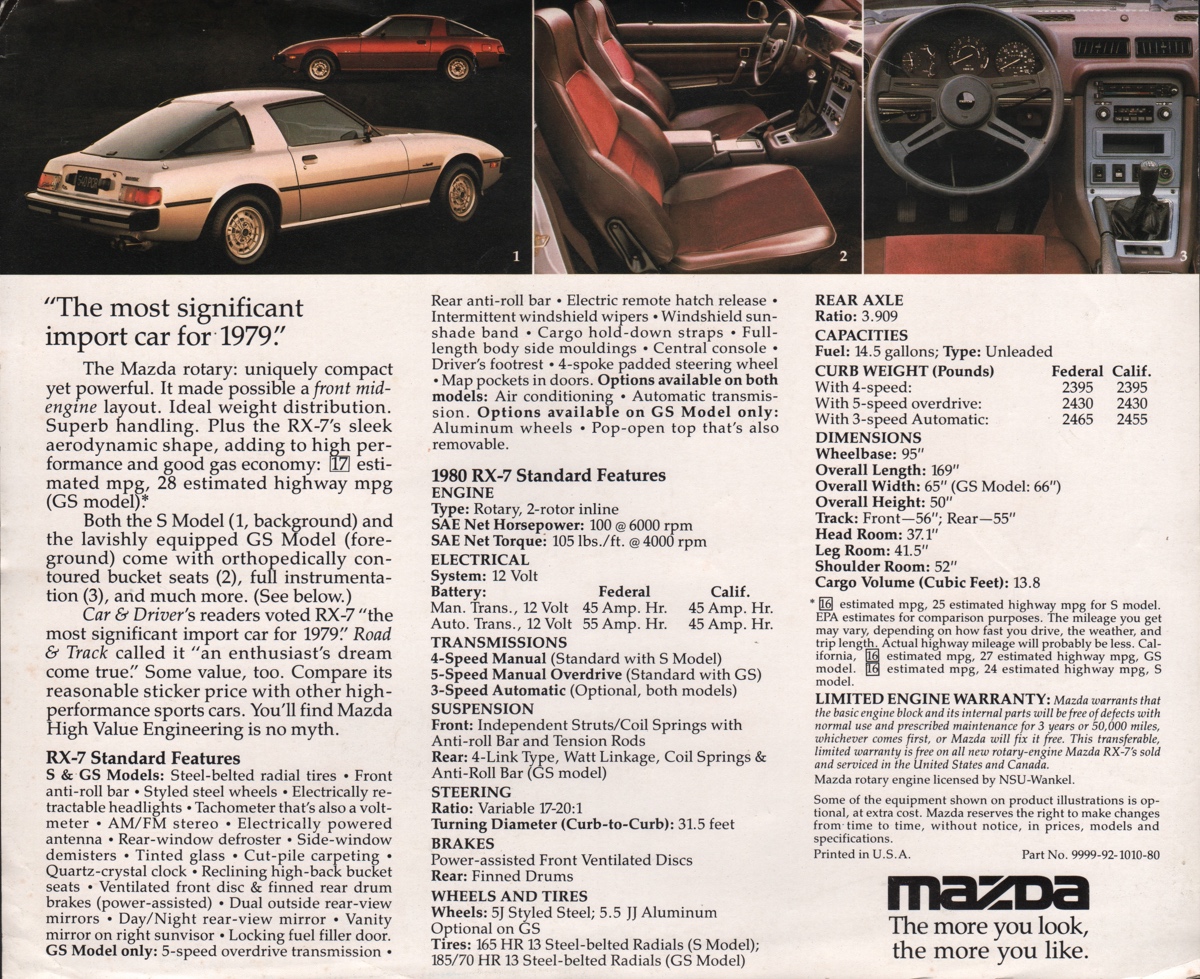 Prospectus Brochure MAZDA RX 7 1980 //