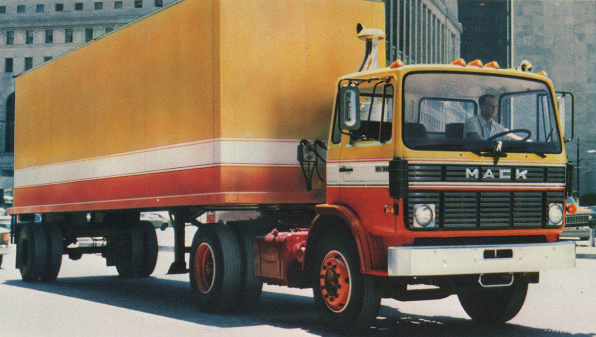 Yellow 1981 Mack Truck Mid-Liner